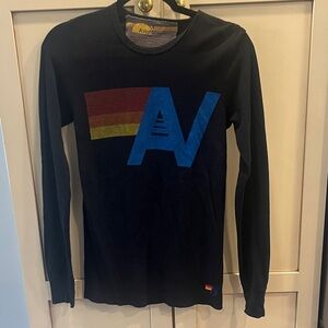 Aviator Nation Black Shirt with Blue and Multicolor Logo